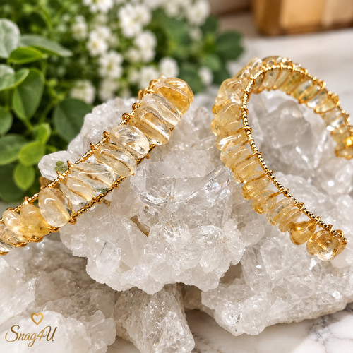 Natural citrine gemstone cuff - citrine,