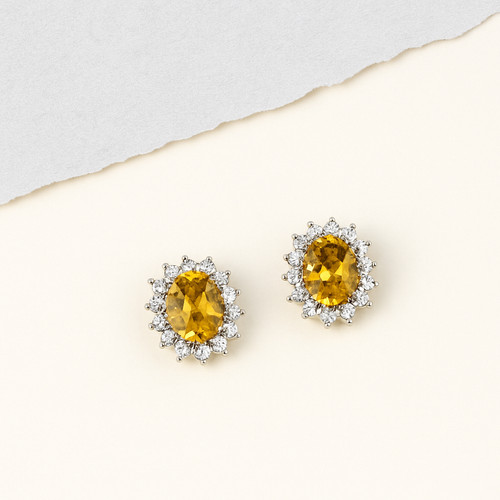 Natural citrine oval - natural, stud