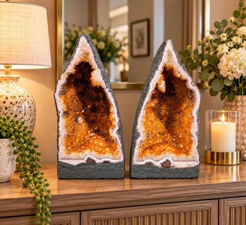 Citrine geode pair 568 - pair,
